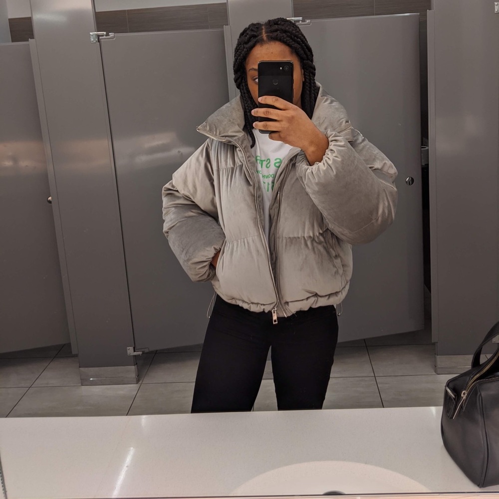 💣Silver White Puffer Velvet Jacket
